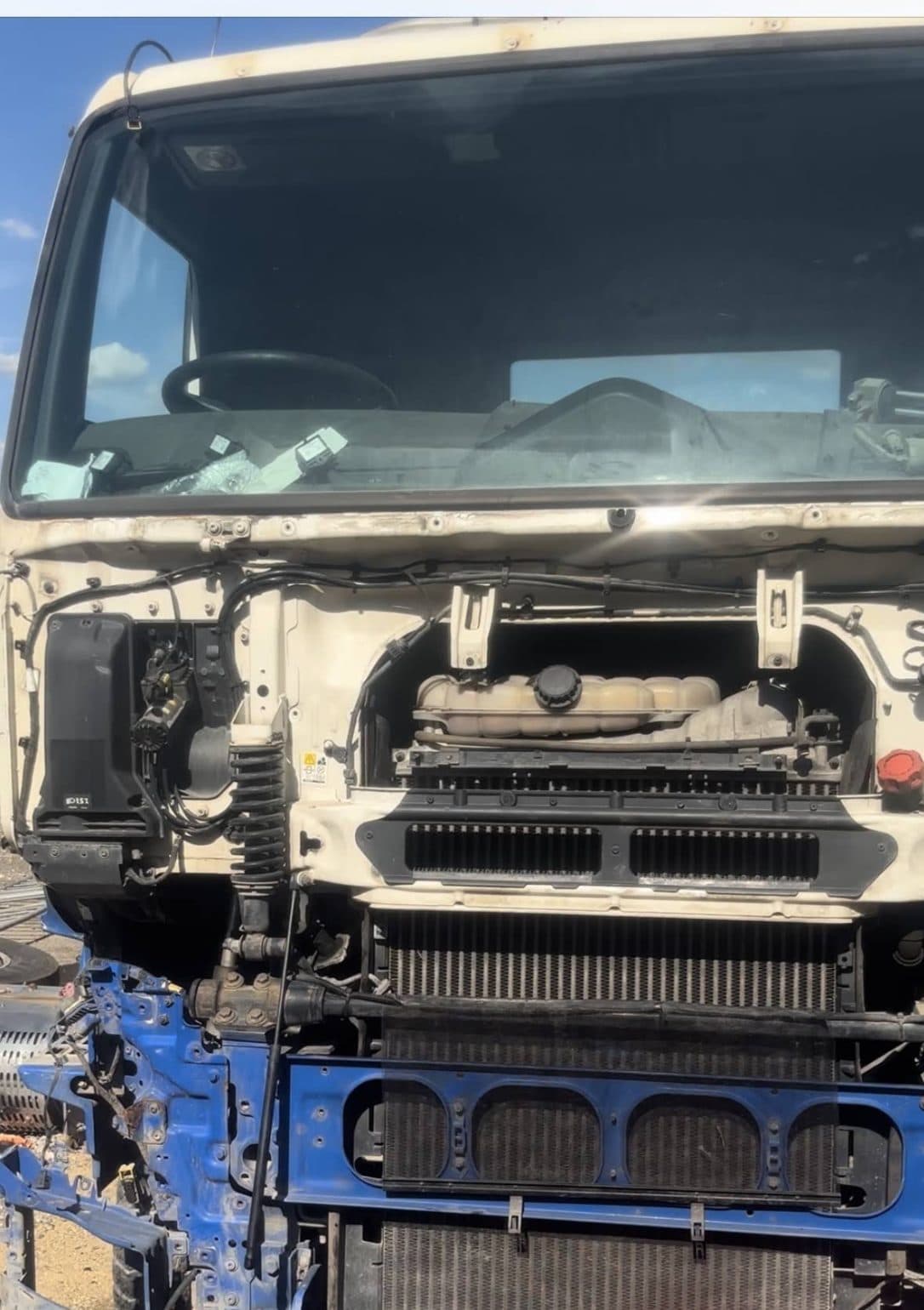 Front of an HGV with the panels off and the radiator pack exposed